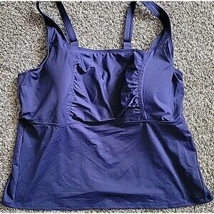 Lands' End 20W DDD Square Neck Tankini Swim Top Navy 2X Underwire  S628
